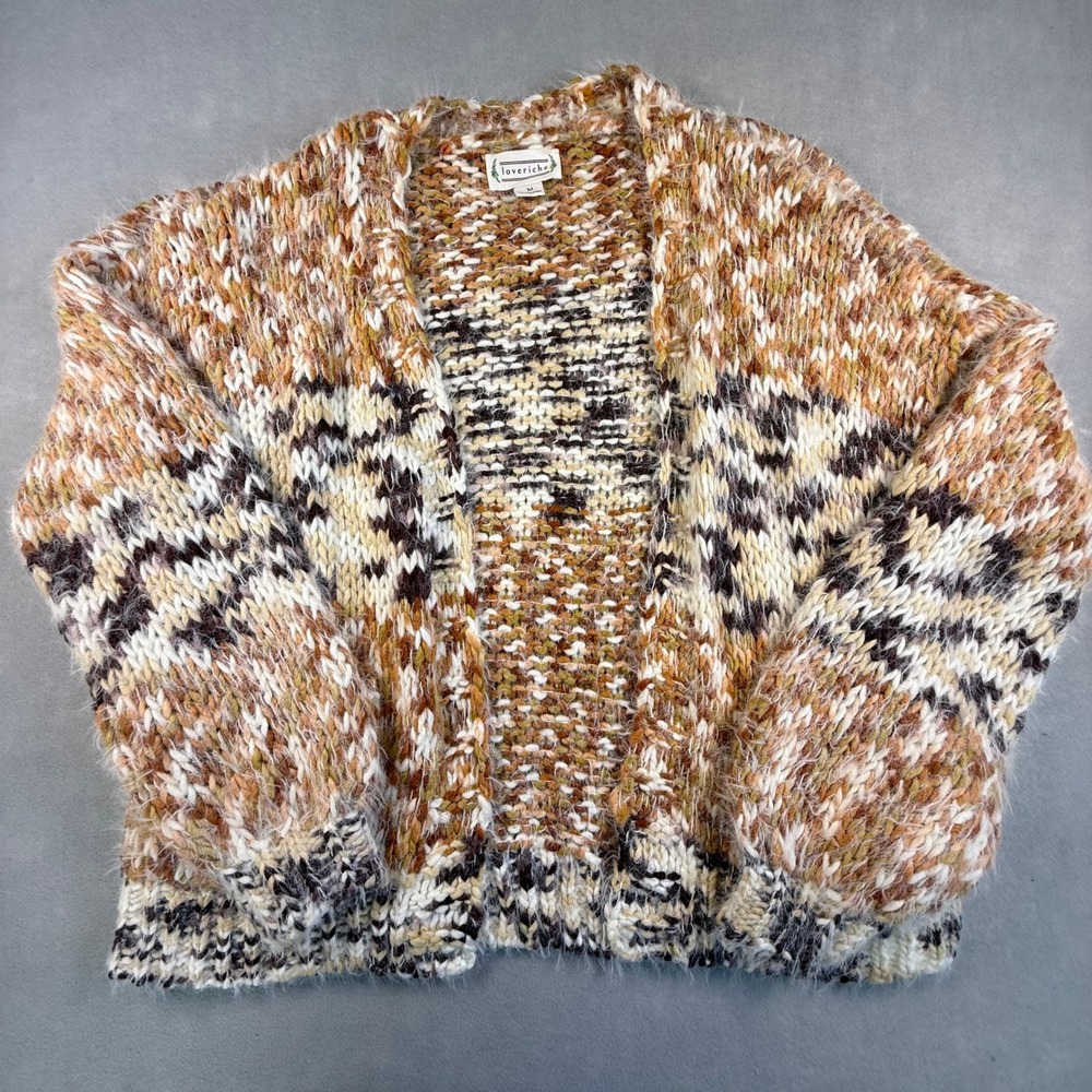 Loveriche Chunky Knit Open Front Cardigan Fuzzy Earth Tone Sweater M Desert Chic